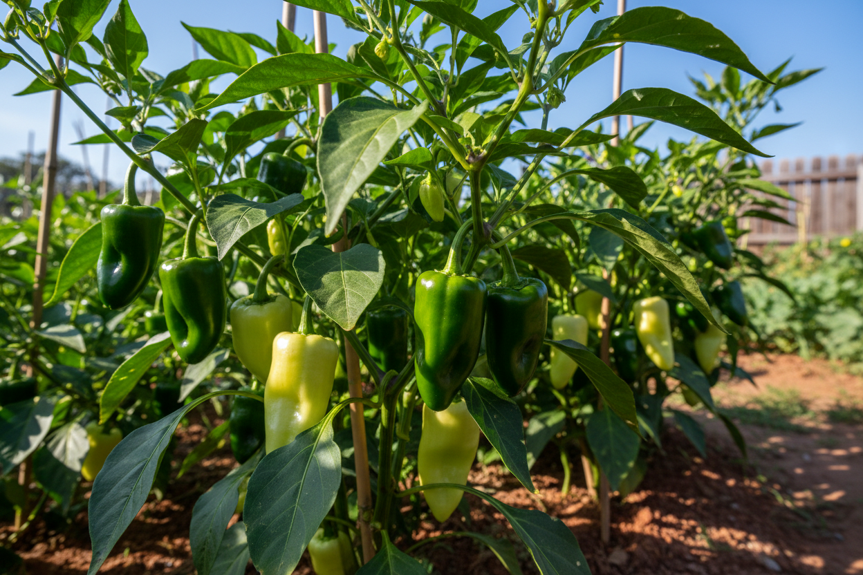 fresh jalano peppers hanging from plants